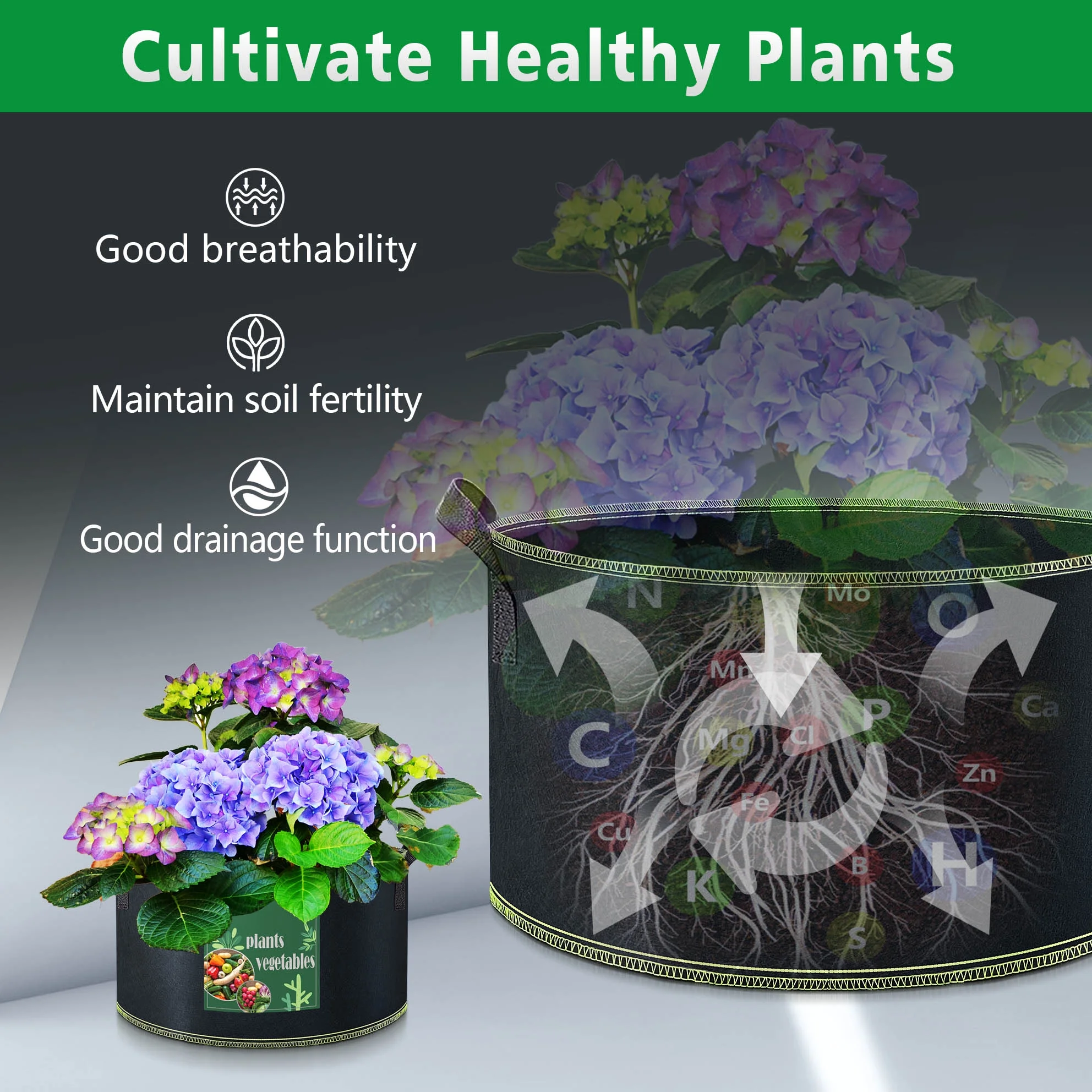 LINERY 3-Pack 100 Gallon Planting Bag Black Heavy Duty Thickened Large Capacity Upgrade Hemming Process Grow Bag with Handles Non-Woven Fabric Plant Pots (【3-100 G】)