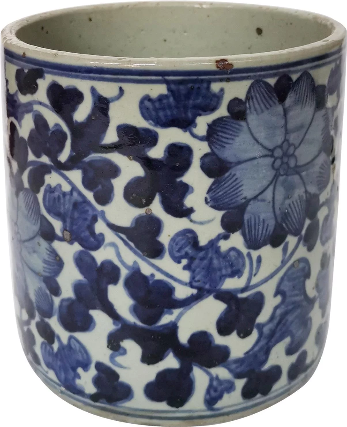 Orchid Pot Planter Twisted Peony Motif Cup Flower Ink Blue Ceramic Handmade