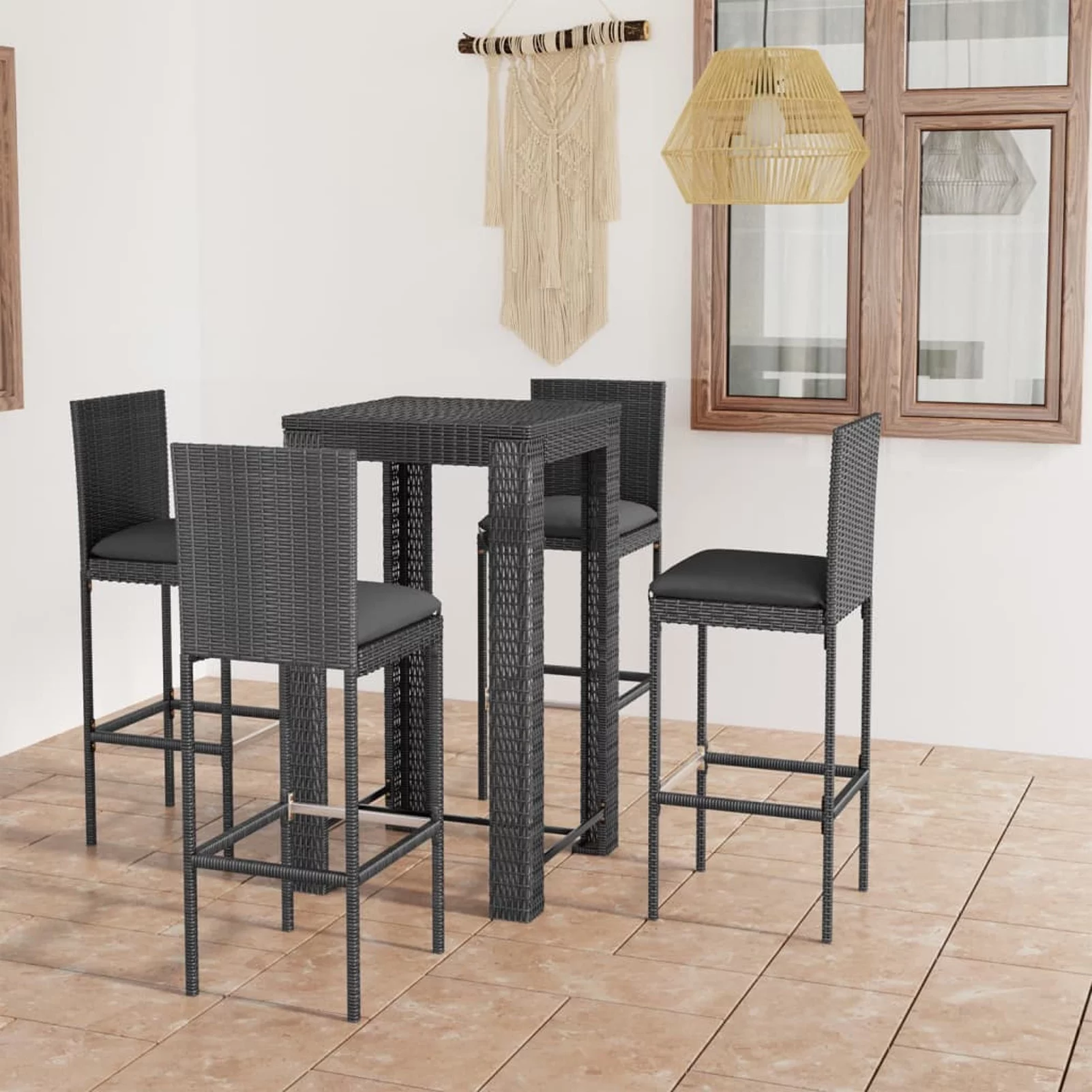 walmeck 5 Piece Patio Bar Set with Cushions Poly Rattan Gray