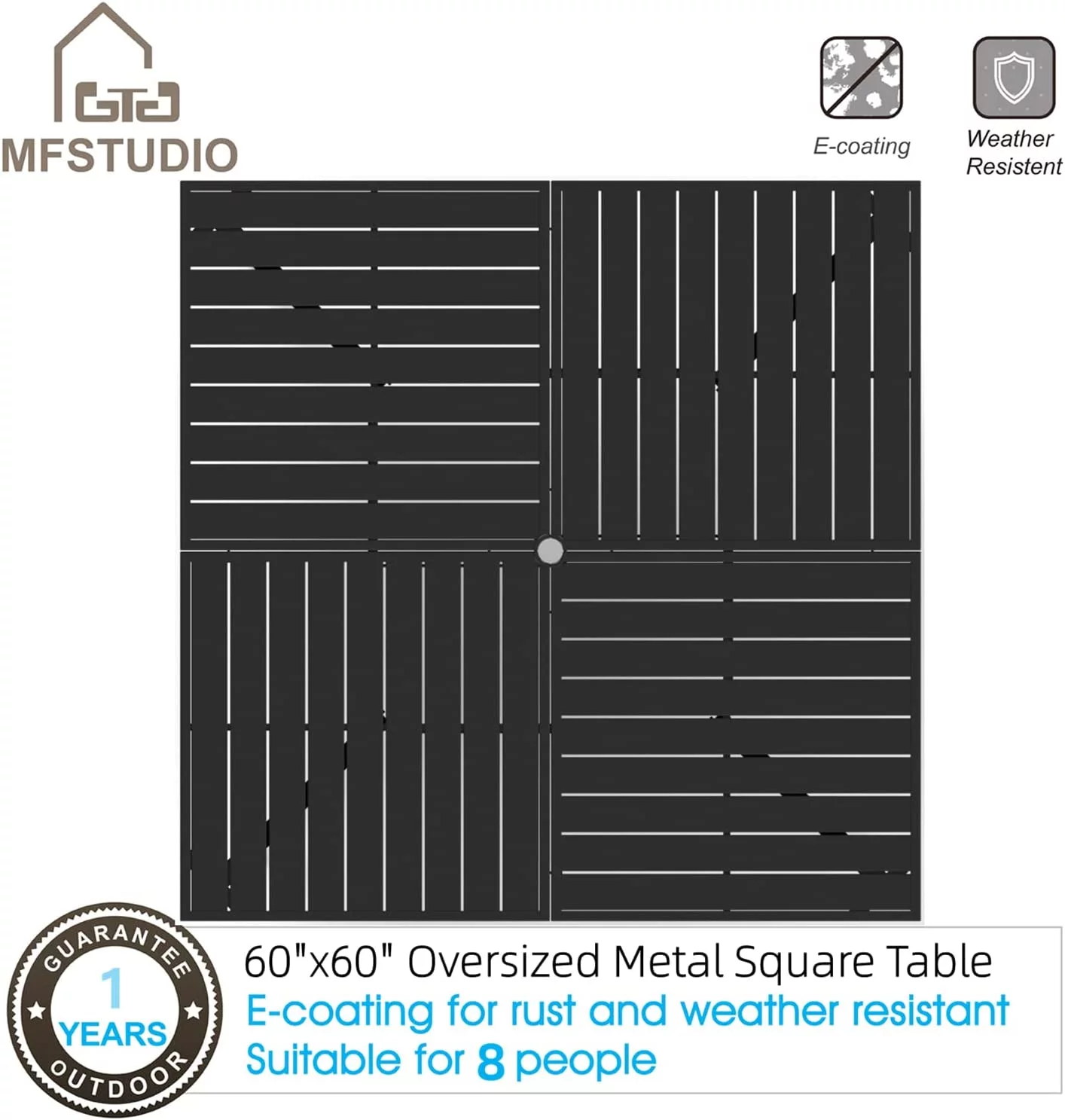 9 PCS Outdoor Patio Dining Set  8 Metal Chairs and 1 Square Dining Table with 1.57" Umbrella Hole Furniture Sets for Lawn Backyard Garden