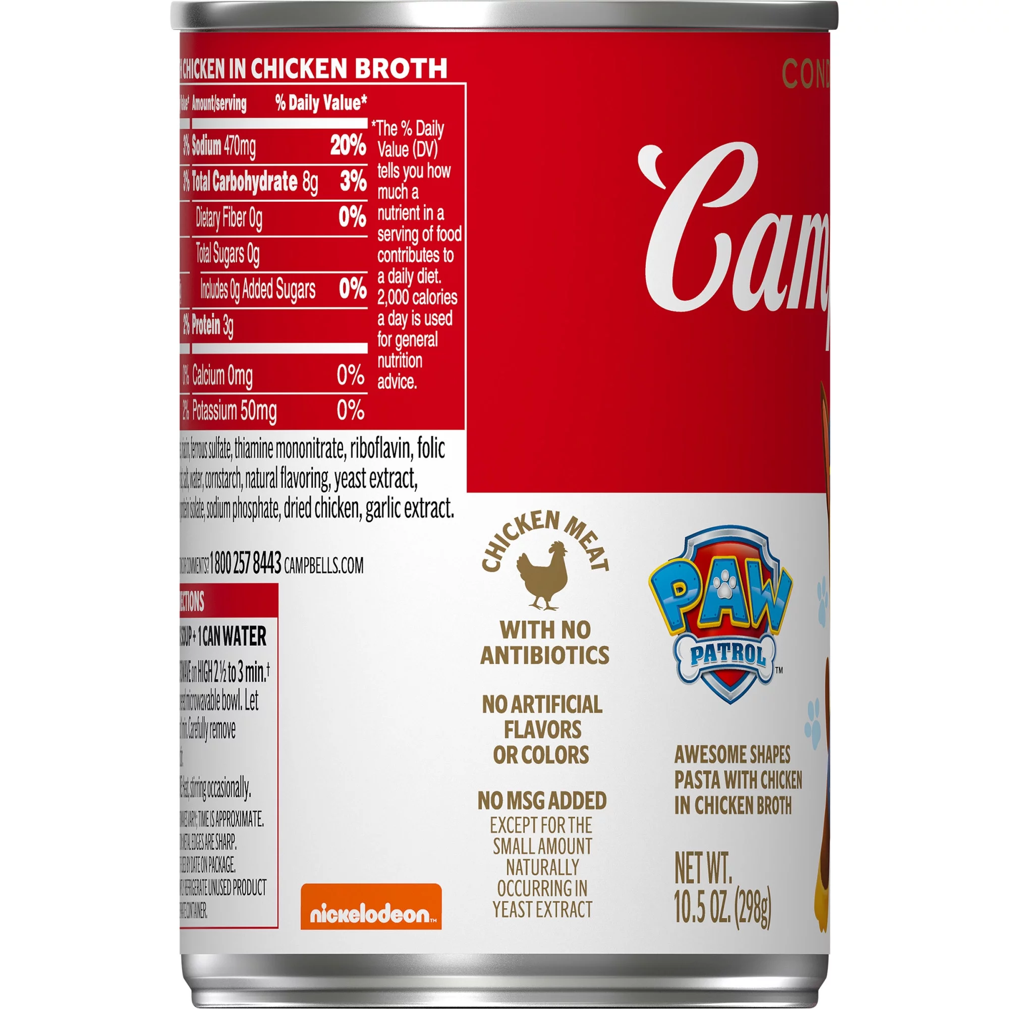 (4 pack) Campbell’s Condensed Kids Soup, Paw Patrol Awesome Shapes Pasta with Chicken in Chicken Broth, 10.5 oz Can