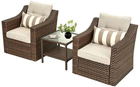 Dina 4 Pieces Patio Furniture Set  Outdoor Wicker Conversation Set Outside Lounge Furniture for Backyard  Rattan Sofa Chair with Cushions and Coffee Table (Brown)