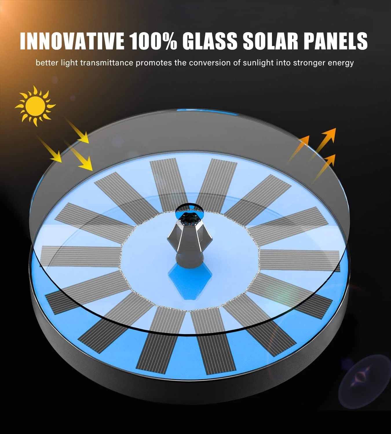 Solar Fountain Bird Bath Fountains Upgraded 100% Glass Panel, Solar Powered Water Fountain Pump with 8 Nozzle & 4 Fixer for Garden, Pond, Pool, Patio, Fish Tank, Outdoor - No Battery Needed