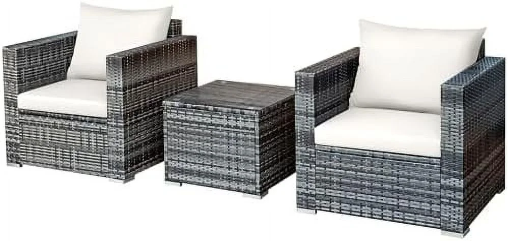 JYHOME 3 Pieces Patio  Set  Outdoor Rattan Sofa Couch Set with Cushions  Tempered Glass Coffee Table  Wicker Patio Conversation Set for Lawn Backyard Poolside Balcony  Red