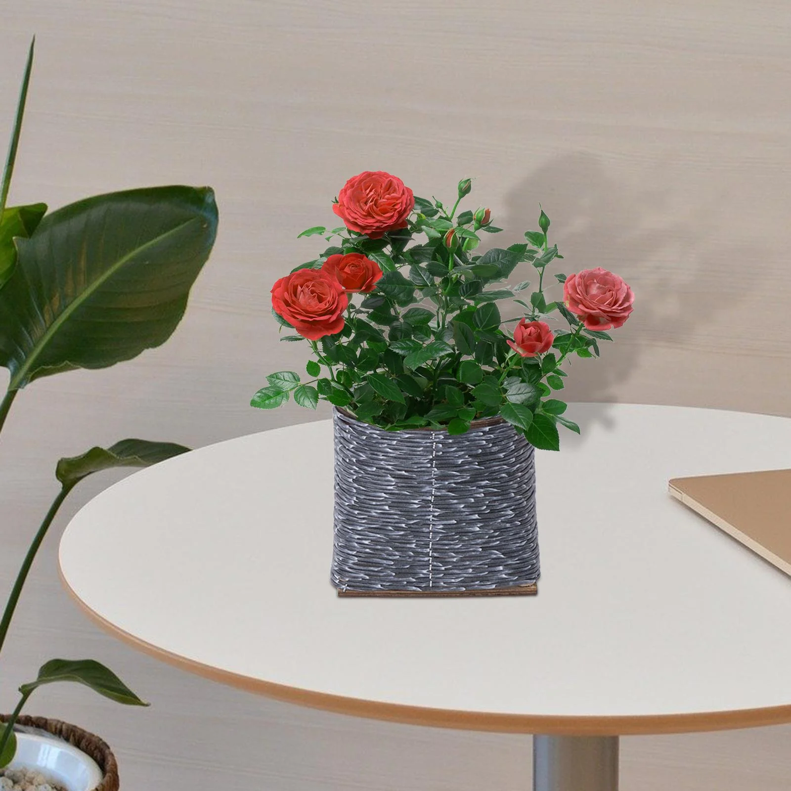 koolsoo Basket Floor Planter Flower Stand Plant Decoration Versatile Woven Planter Basket Flower Container for Balcony Courtyard Yard Rectangle 13cm