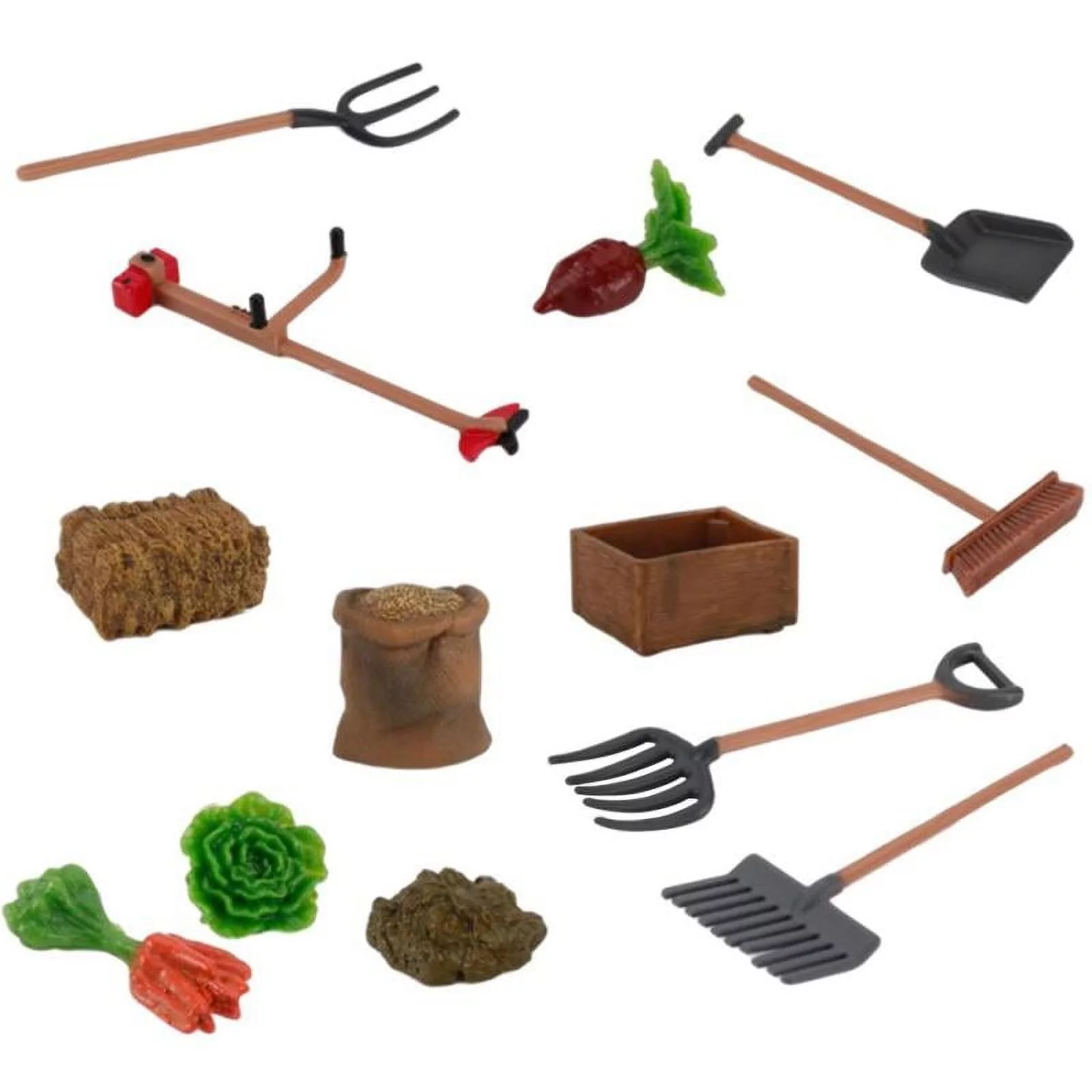 Farm Playset 13PCS Farm Gardening Tool Set with Trowel Spade Fork Mower Fodder Vegetables Miniature Garden Lawn Learning Toys for