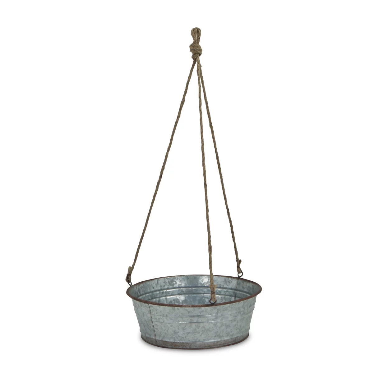 Cheungs Round Galvanized Metal Rope Hanging Metal Planter - Small