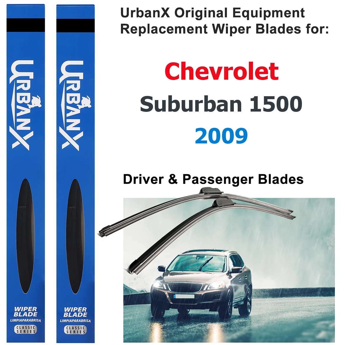 UrbanX 2-IN-1 All Seasons Water Repellency Original Equipment Replacement Wiper Blades For 2009 Chevrolet Suburban 1500 22