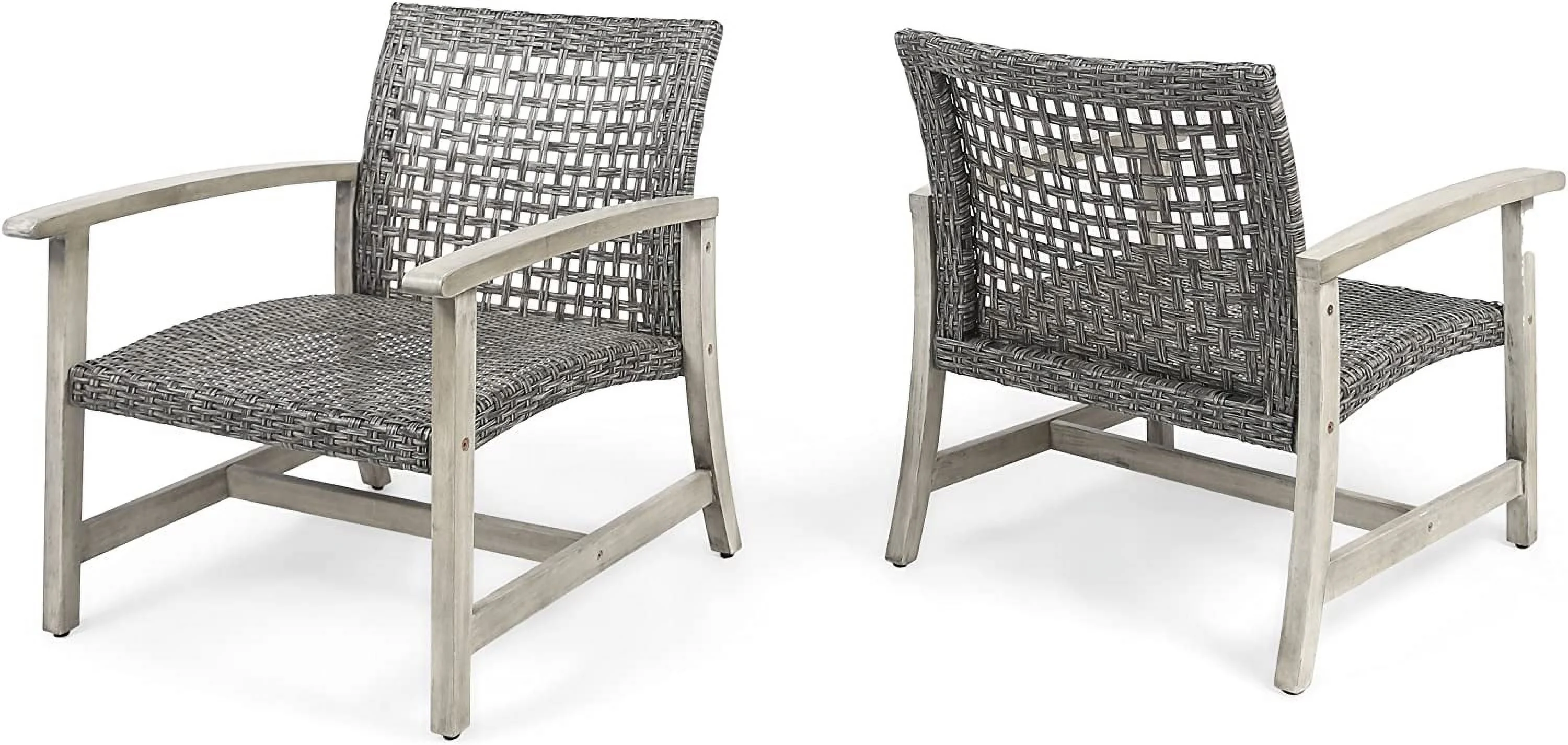 Outdoor Wood and Wicker Club Chairs (Set of 2), Gray Finish and Mixed Black