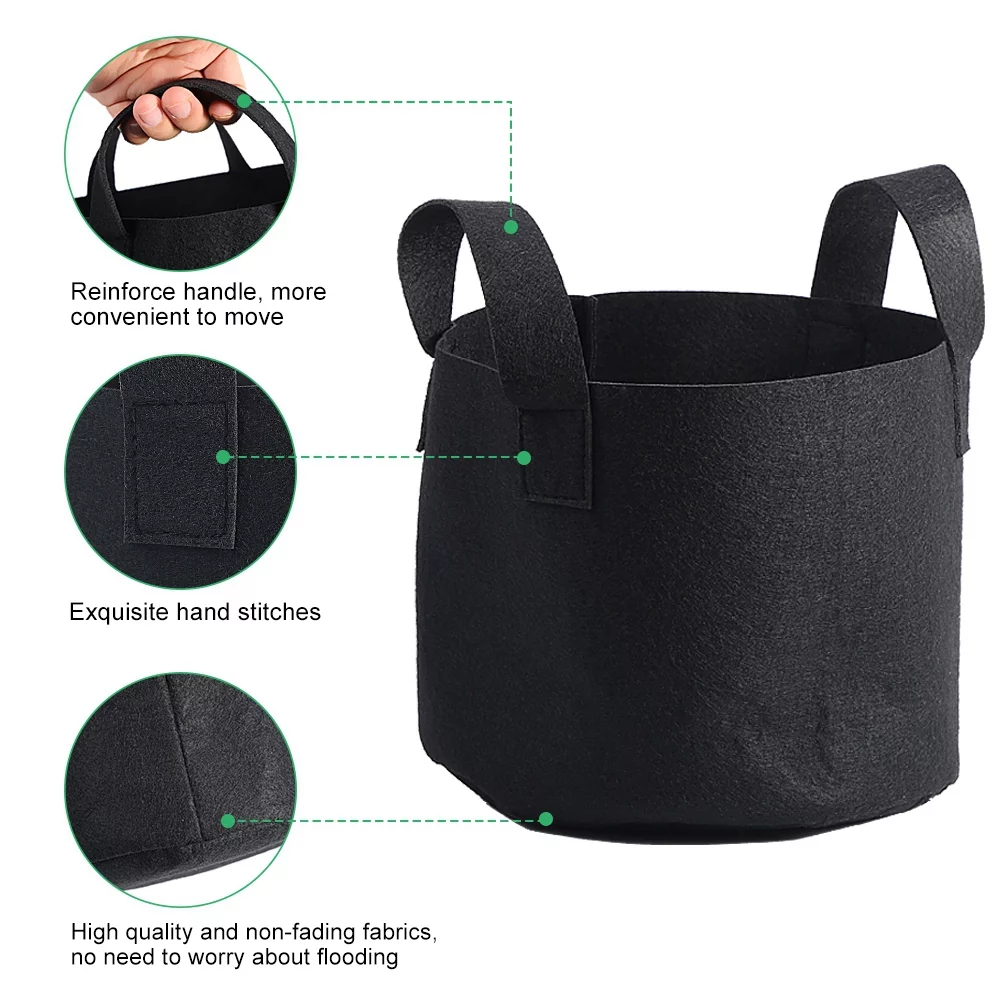 YUMILI Plant Grow Bag, 1/2/3/5/7/10 Gallon Black Plants Growing Bag Vegetable Flower Aeration Planting Pot Container(22 x 27 cm（3 Gallon ）)