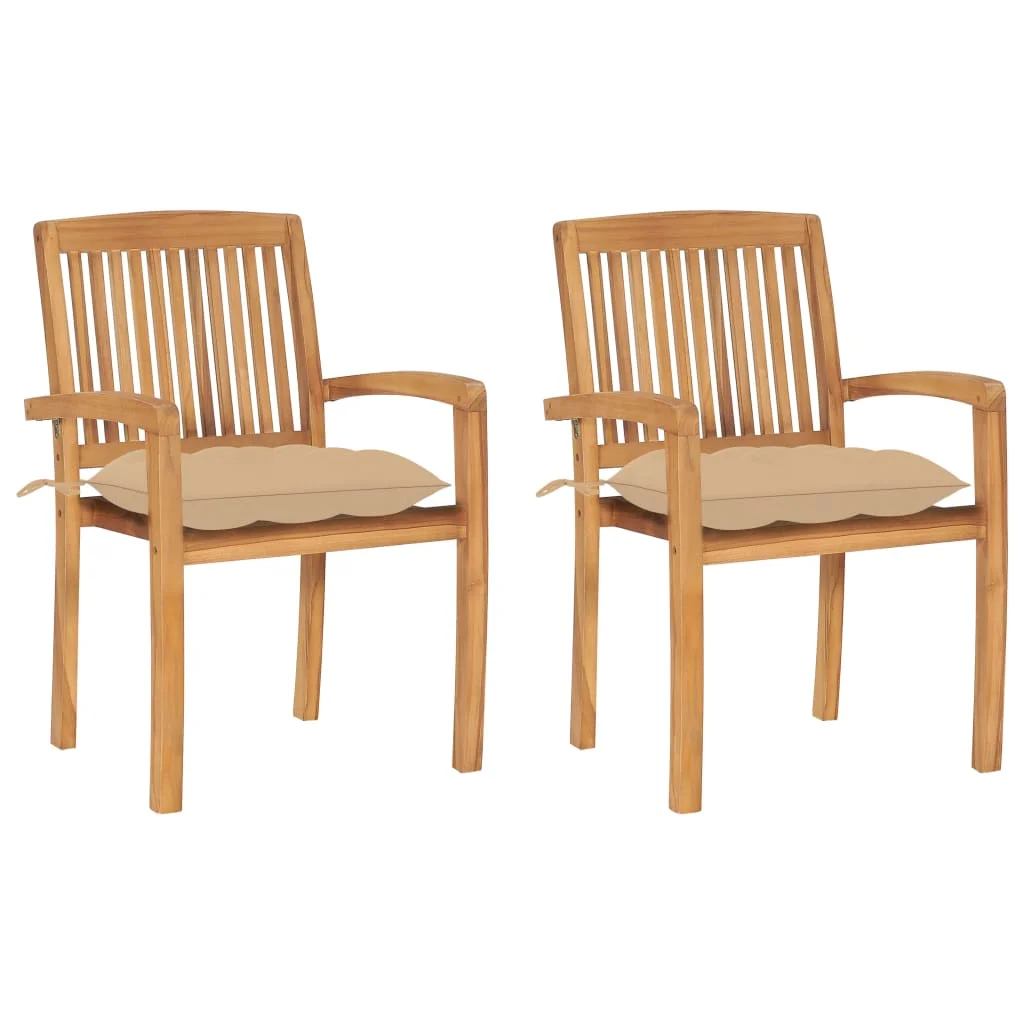 Dcenta Patio Chairs 2 pcs with Beige Cushions Solid Teak Wood