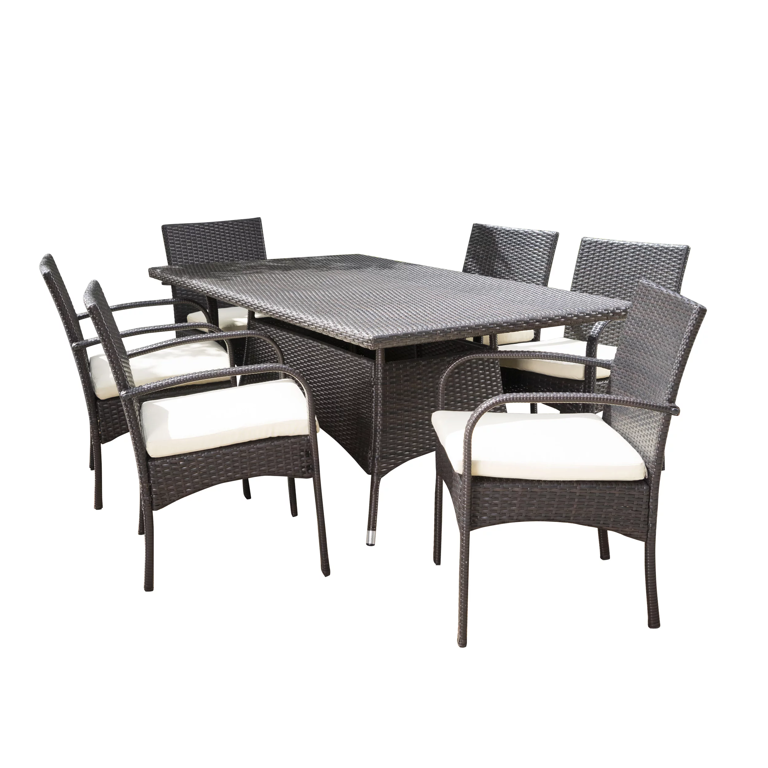 Rosario 7 Piece Outdoor Rectangular Wicker Dining Set, Multibrown