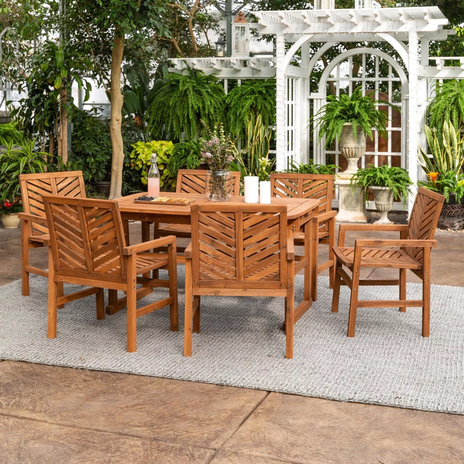 7-Piece Extendable Outdoor Patio Dining Set - Brown