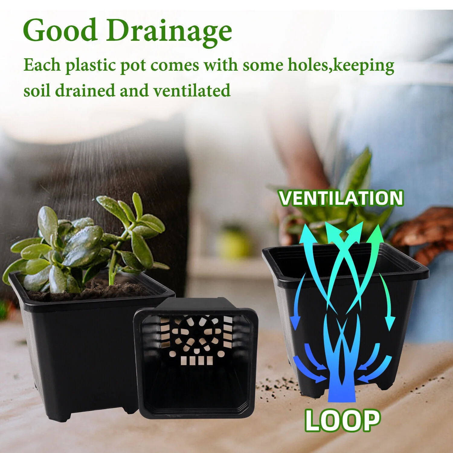 Black Square Plastic Seedling Pots Seed Pots Flower Pots Transplant Pot Home US