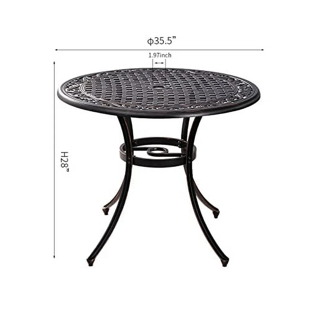 Withniture 35.5“Patio Dining Table Cast Aluminum Outdoor Bistro Table with 1.97
