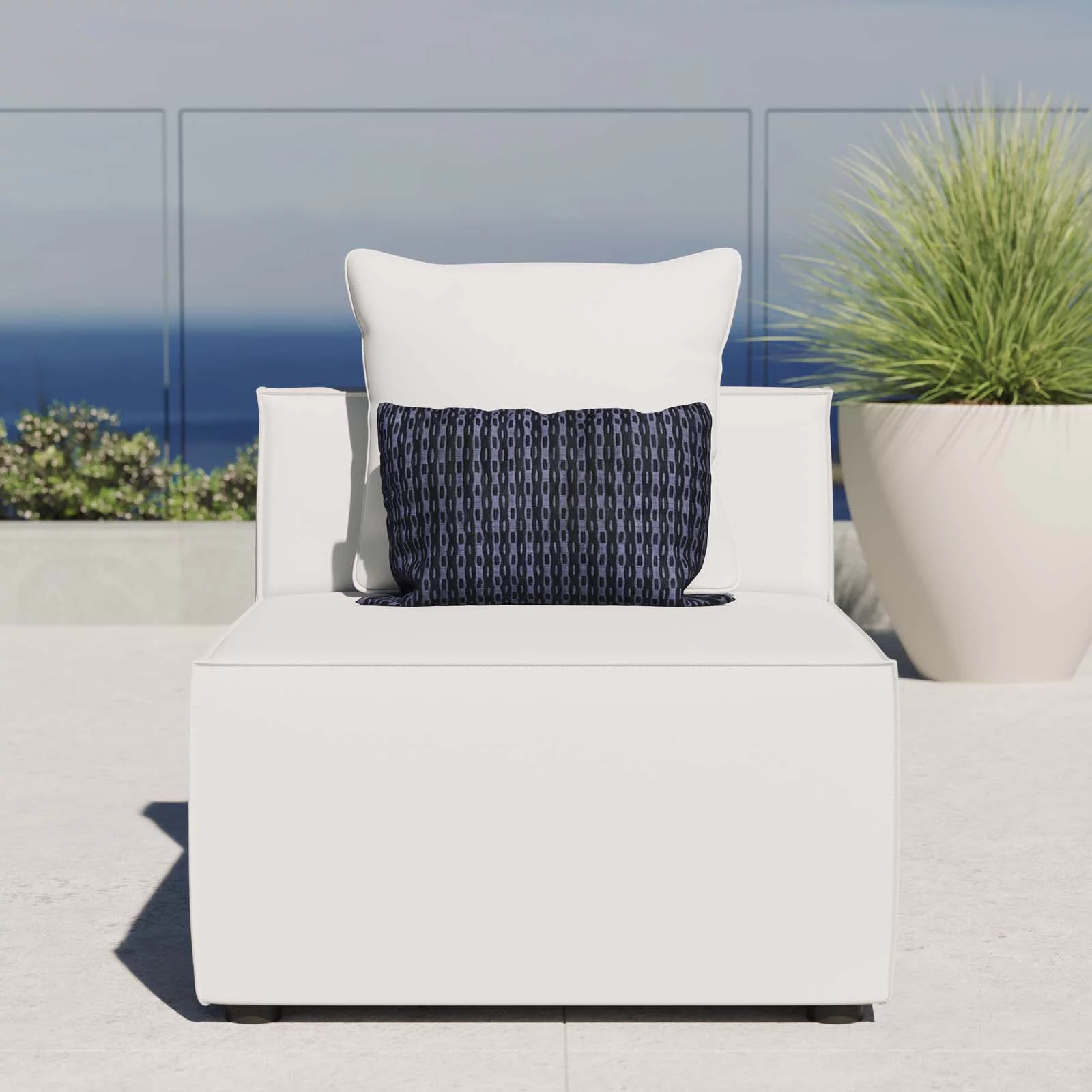 Sofa Middle Chair, Fabric, White, Modern Contemporary Urban Design, Outdoor Patio Balcony Cafe Bistro Garden Furniture Hotel Hospitality