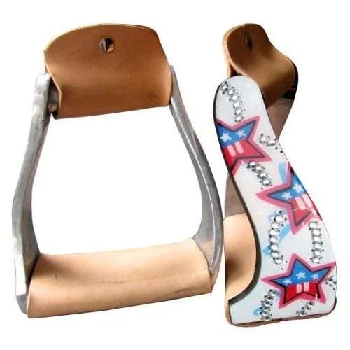 Twisted Angled Stirrups W/Red, White And Blue Star Design
