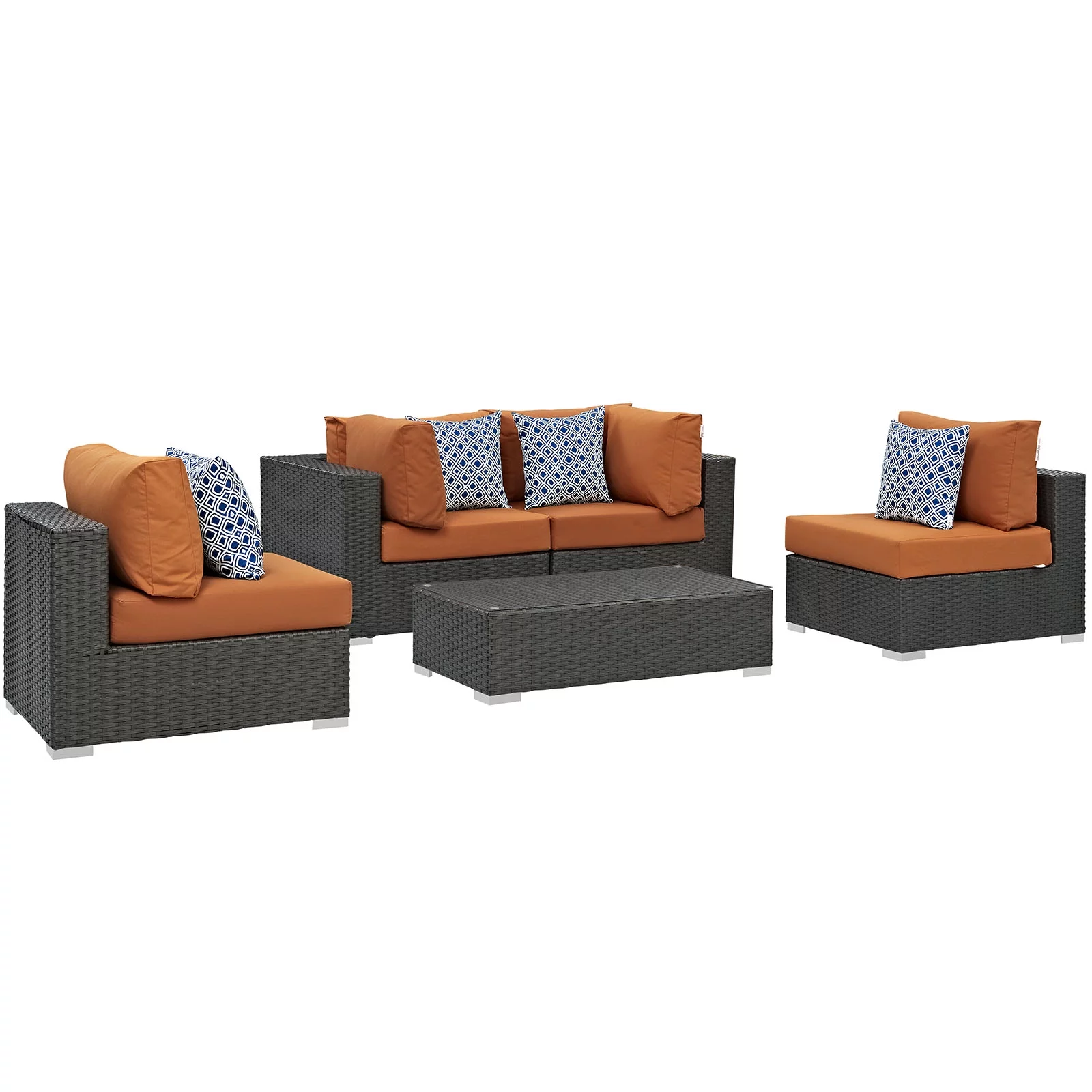 Modern Contemporary Urban Design Outdoor Patio Balcony Five PCS Sectional Sofa Set, Orange, Rattan