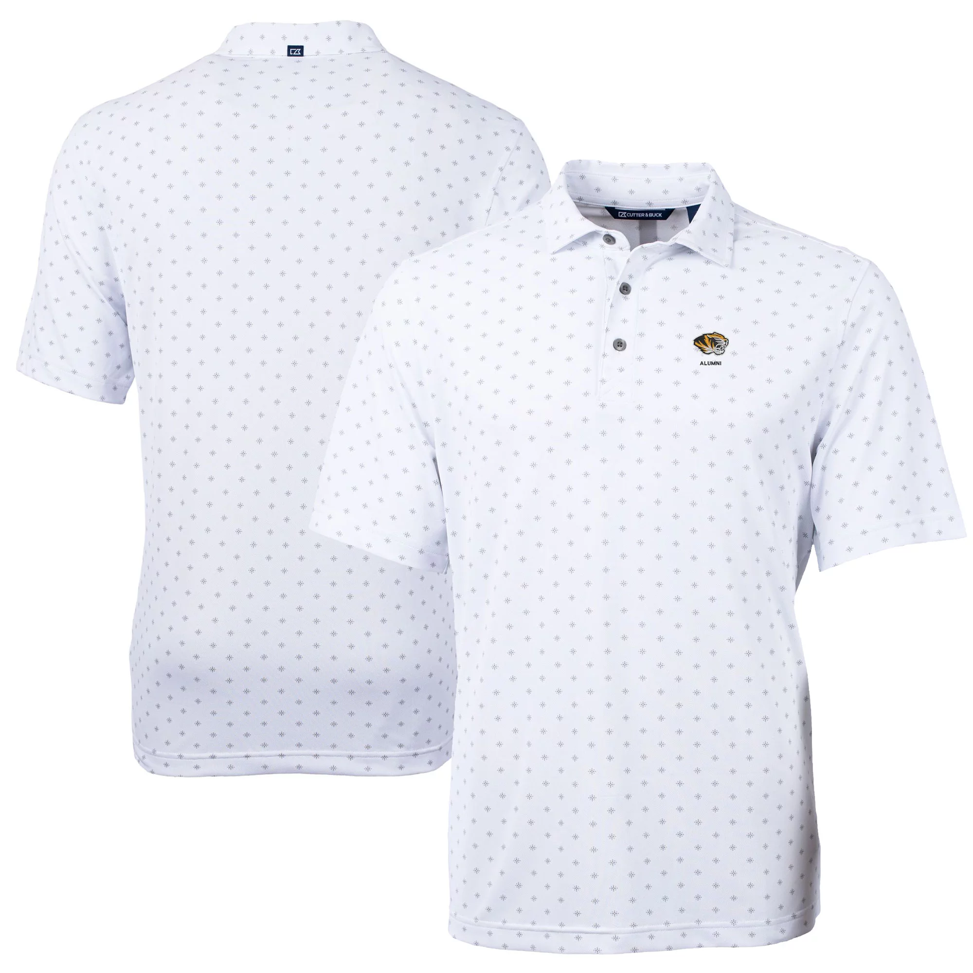 Men's Cutter & Buck  White Missouri Tigers Alumni Logo Virtue Eco Pique Tile Print Recycled Polo