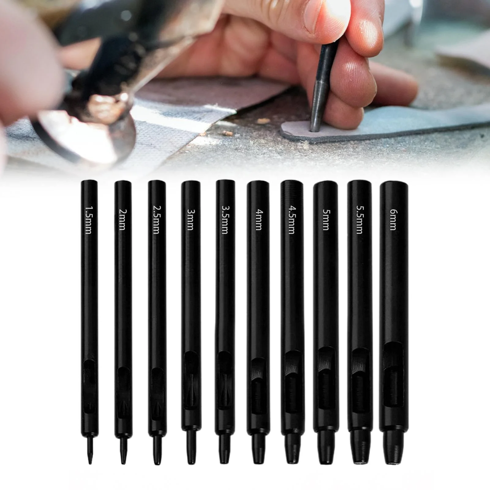 perfeclan 10Pcs Leather Hole Punch Round Hollow Punch Hole Cutter Home Decoration 1.5mm-6mm Hole Puncher for Leather Straps Card Making