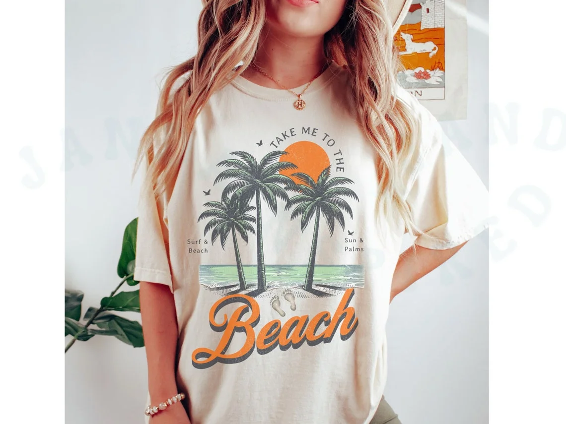 Take Me To The Beach Tee Comfort Colors Summer Vacation Top Coastal Paradise Palm Tree Sunset T-shirt Travel Cruise Shirt Nautical Beachwear