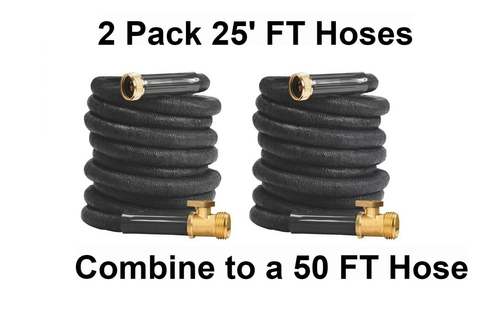 2 Expandable Garden Hose, Lightweight 25ft FlexAble Bungee Water Hose Flexible- Combines Easily to 50Ft Hose - Brass Connector