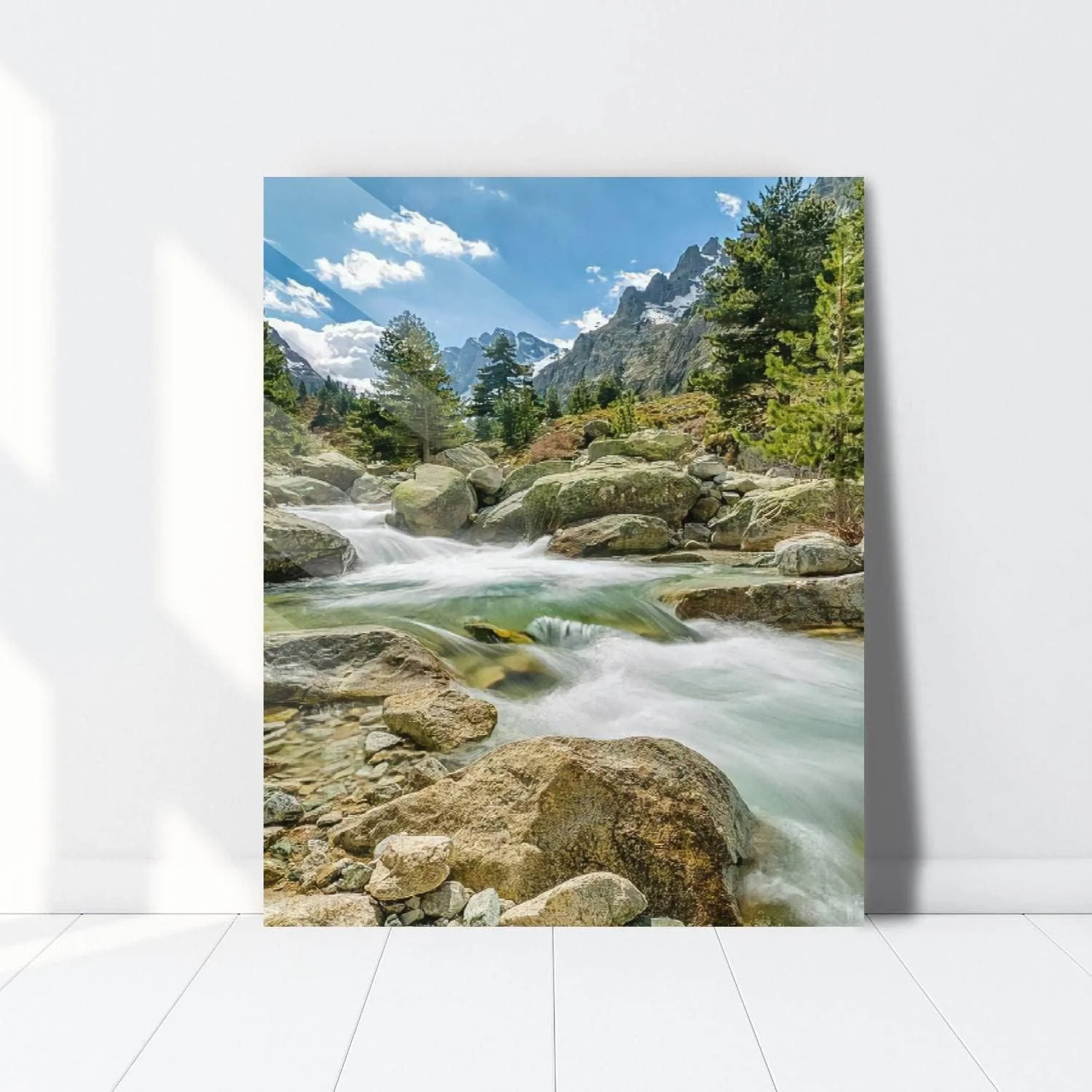 HelloGlass Tempered Glass Wall Art Decor Waterfalls at Restonica in Corsica Prints On Glass Paingting Picture Modern Artworks For Living Room Bedroom Office 12x8inch