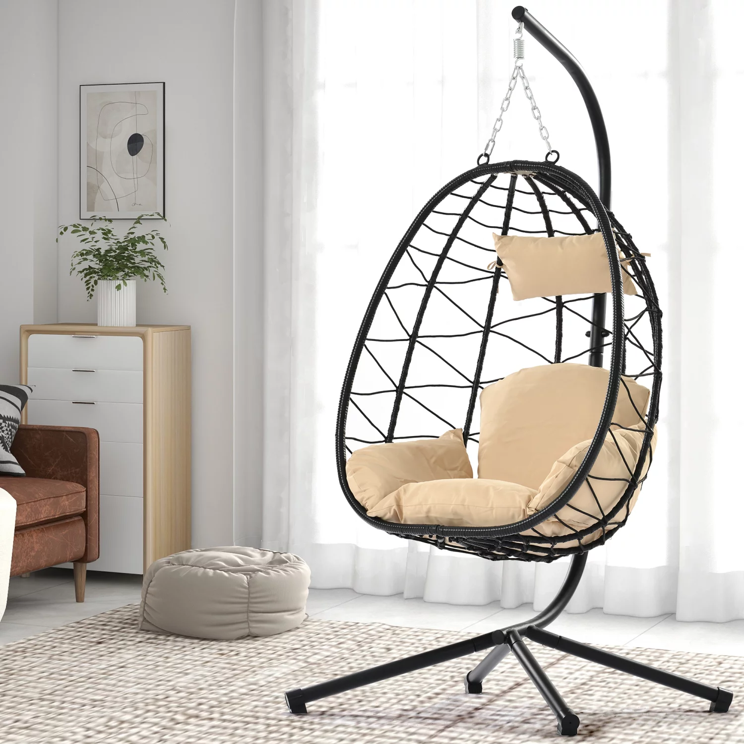 TQJKLFDY Egg Chair with Stand Indoor Outdoor  Chair Patio Wicker Hanging Egg Chair Hanging Basket Chair Hammock Chair with Stand for Bedroom Living Room Balcony