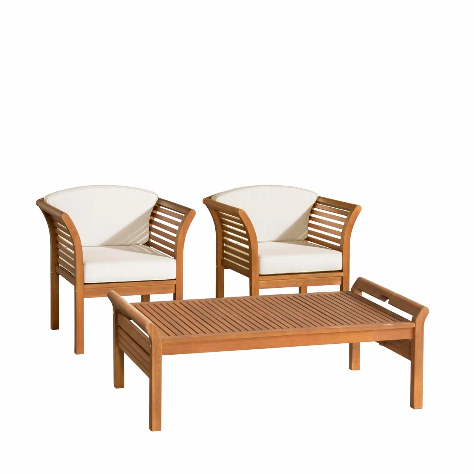 Alaterre Furniture Stamford Eucalyptus Wood Outdoor 3-Piece Conversation Set with 2 Chairs and Coffee Table - Set of 3, Natural