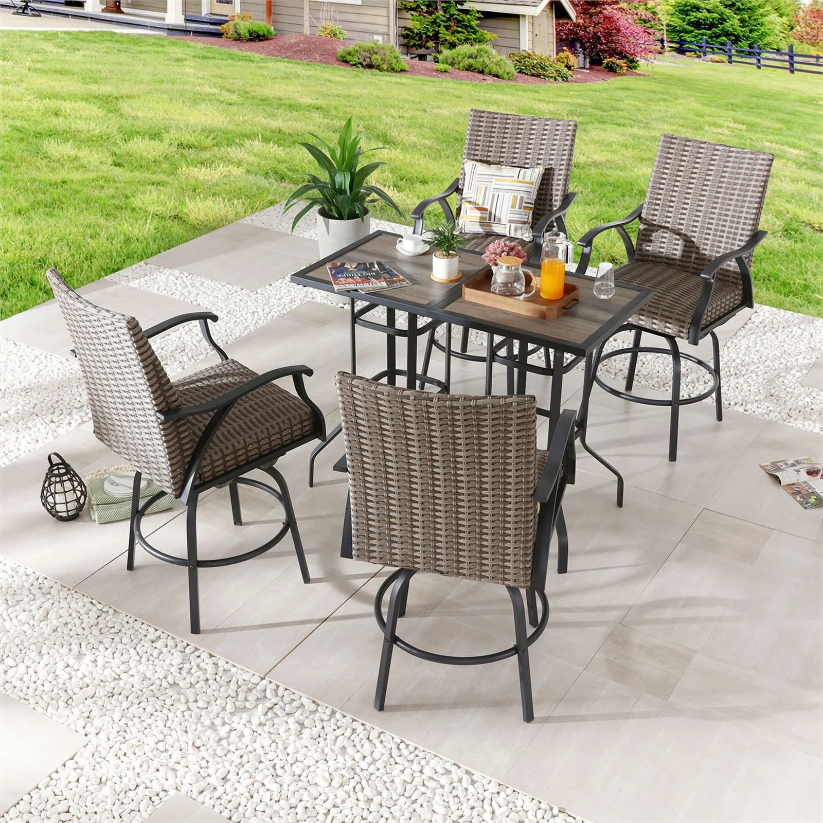 Patio Festival Metal 6-Piece Outdoor Dining Set in Black and Brown