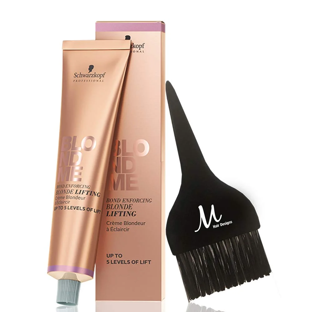 BlondeMe L-Ash Bond Enforcing Blonde Lifting Hair Color 60 ml and M Hair Designs Tint Brush Black (Bundle 2 items)