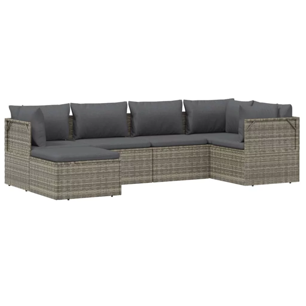 Tomshoo 6 Piece Patio Set with Cushions Gray Poly Rattan