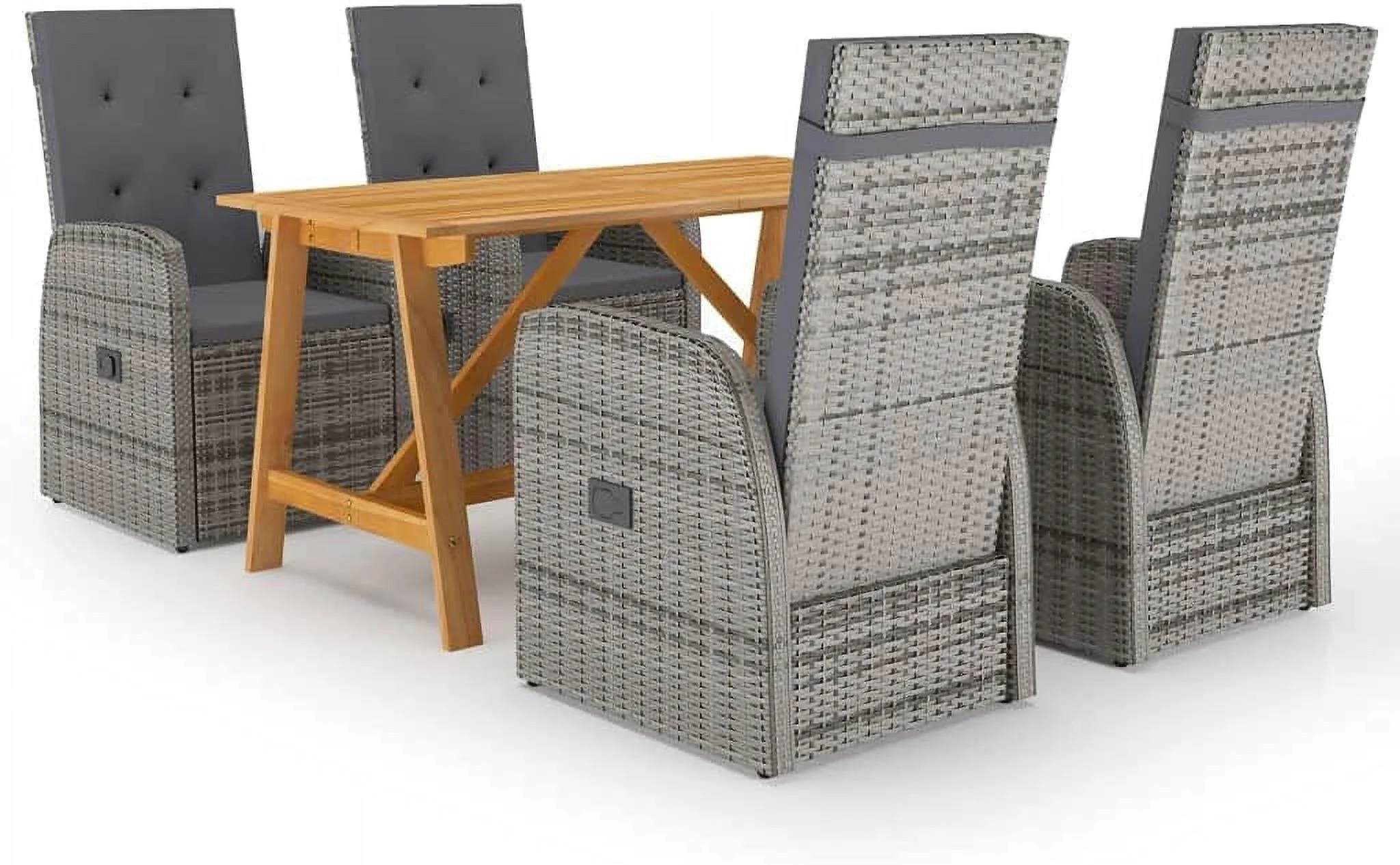 5 Piece Patio Dining Set Gray  with 1 x Table 4 x Chair 4 x Seat Cushion 4 x Back Cushion