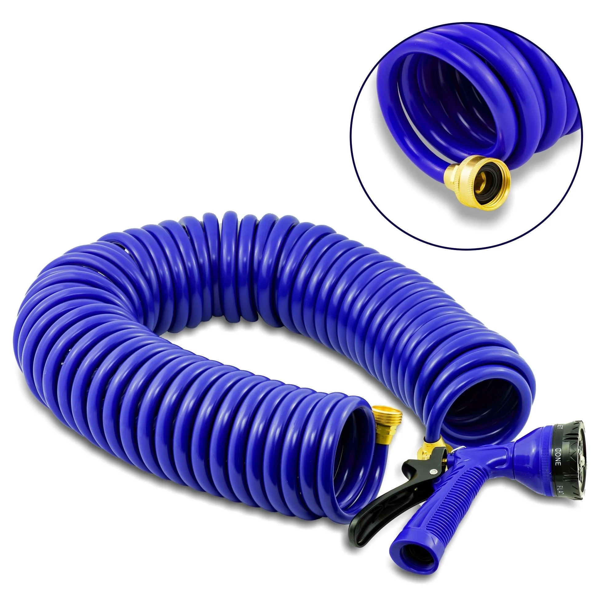 WHITECAP 50' BLUE COILED HOSE WITH ADJUSTABLE NOZZLE