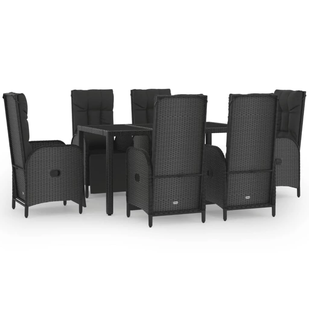 Aibecy 7 Piece Patio Dining Set with Cushions Black and Gray Poly Rattan