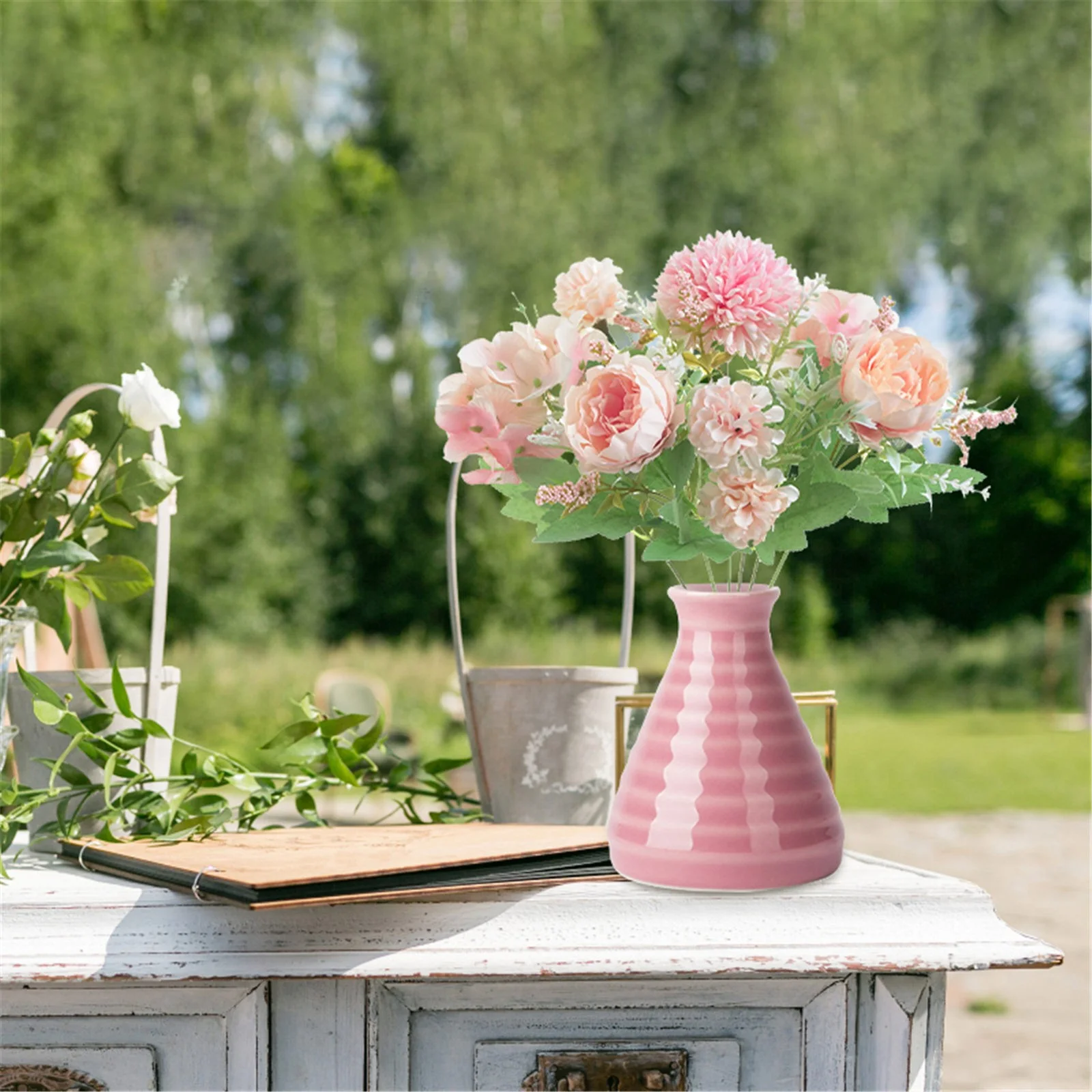 Yeetfub Artificial Plants for Indoor Artificial Rose Flower Flowers Simulation Rose Wedding Bouquetss Fake Floral Rose Flower Silk Flower Hand Tied Bouquet Pink for Window Garden Office Patio Planter