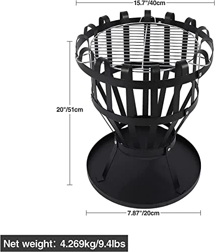 REDCAMP Self Feeding Fire Basket with Grill Grate, Wood Burning Fire Pit Rack for Garden Backyard, D15.7 x H 20