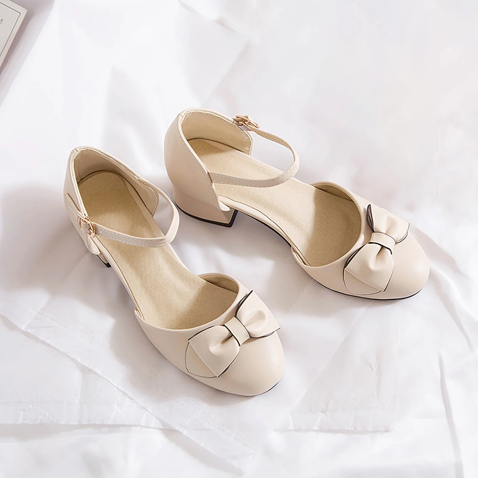 NOKIO Girls' Block Heel Sandals Kids Mary Jane Sandals Girls' School Sandals Big Kids Children Girls Closed Toe Low Heeled Thick Heeled High Heels Princess Shoes Party Wedding Daily Shoes