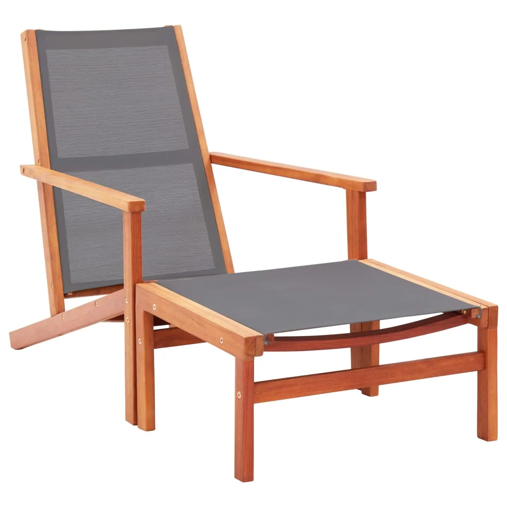 Walmeck Patio Chair with Footrest Gray Solid Wood Eucalyptus and Textilene
