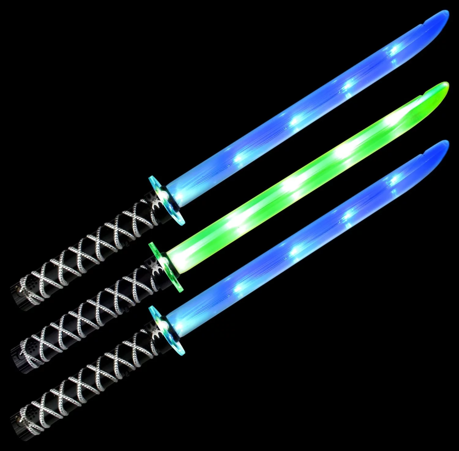 Set of 3 VT Ninja Samurai Katana Flashing LED & Clanging Sounds Party Favor Toy Light Up Sword Sabers (Colors May Vary)
