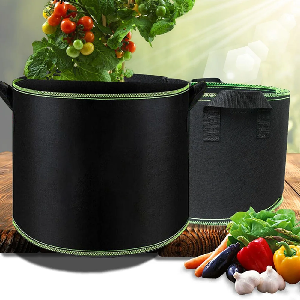 5 Pack Fabric Grow Pots Round Aeration Plant Pots Grow Bags 3-15 Gallon Black