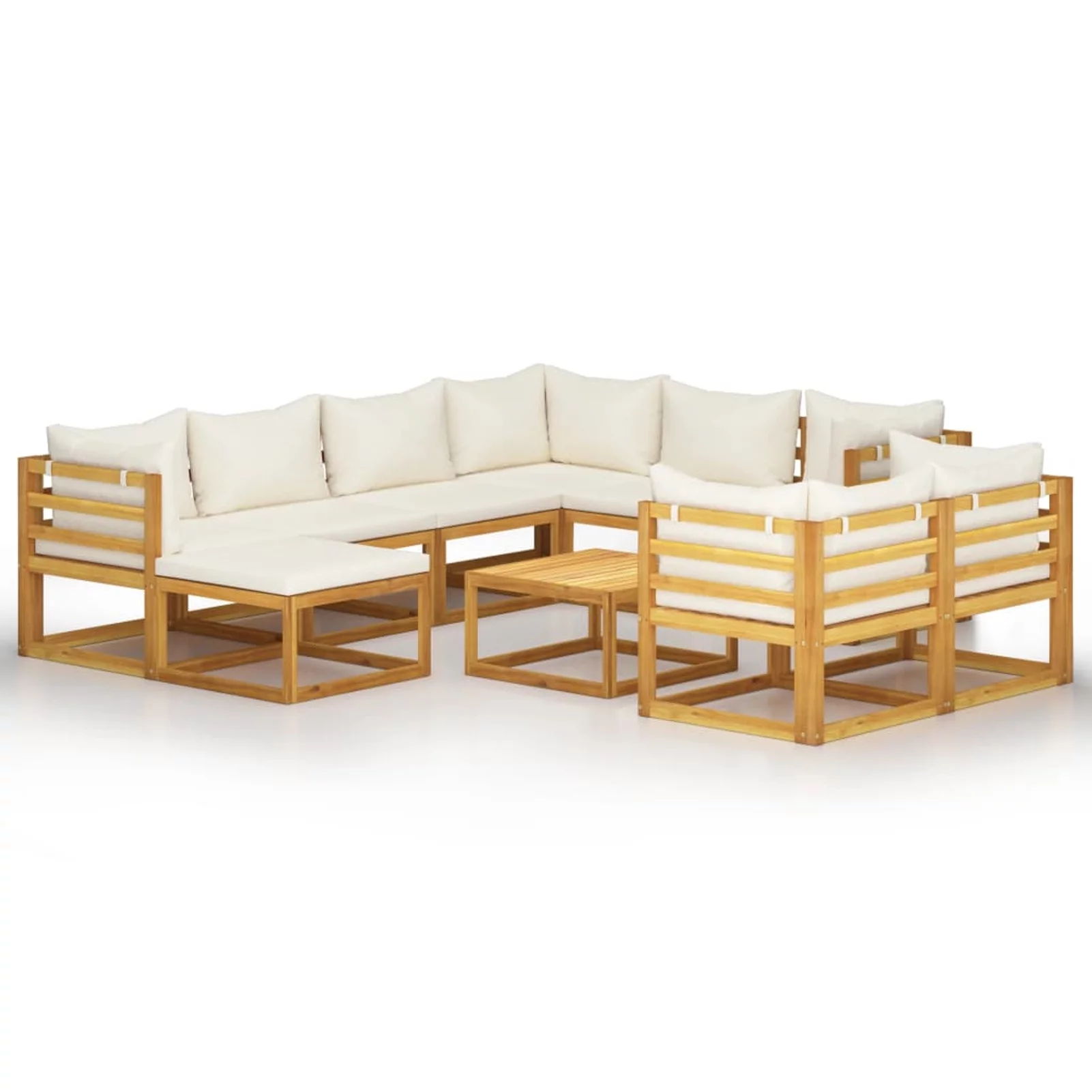 Carevas 10 Piece Patio Set with Cushion Solid Acacia Wood