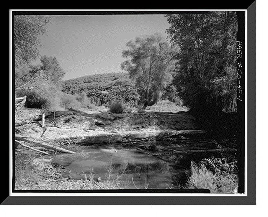 Historic Framed Print, Montezuma Valley Irrigation Company System, Earthen Diversion Dam, Dolores vicinity, Montezuma County, CO, 17-7/8