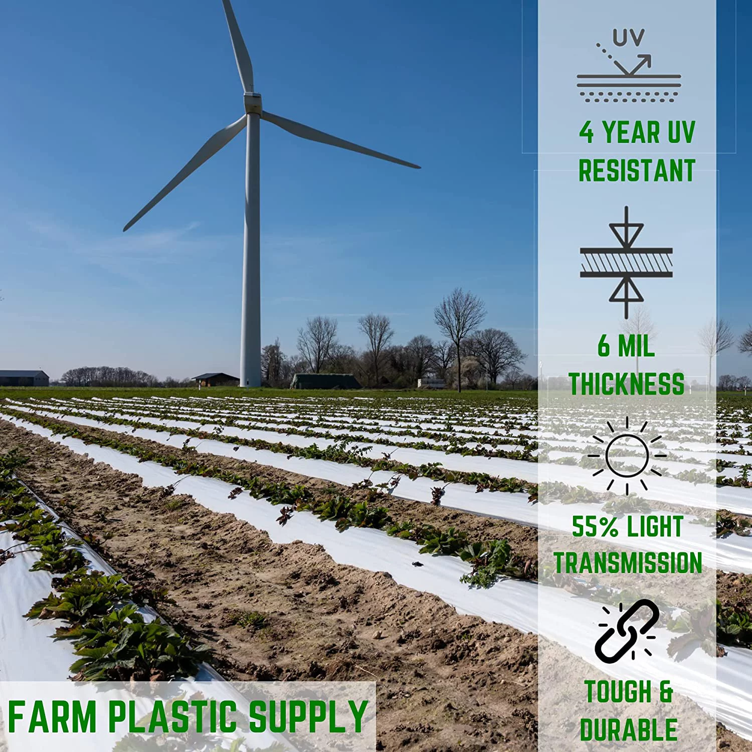 White Greenhouse Plastic Sheeting - 6 mil - 4 Year UV Resistant Poly Greenhouse Film, 55% Light Transmission Hoop House Cover for Gardening, Agriculture