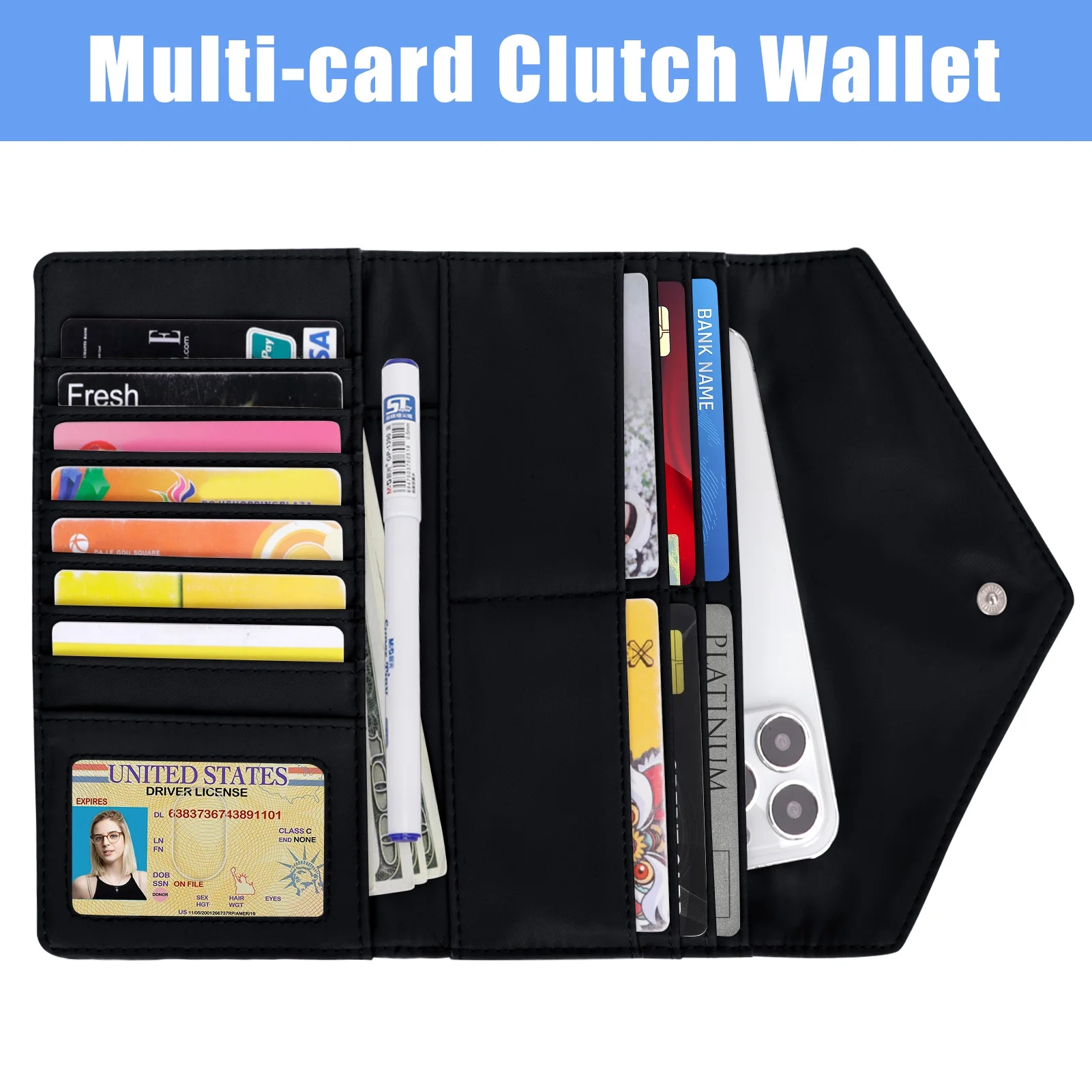 HAWEE Envelope Wallets with Card Holder Coin Pocket for Women and Men 14 Card Slots Leaf Pint Cash Pouch, Maple Red