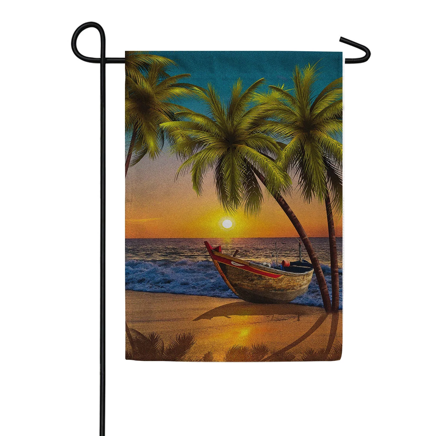 America Forever Summer Tropical Beach Sunset Garden Flag 12.5 x 18 inches Palm Tree Seashore Coastal Boat Nautical Double Sided Yard Outdoor Decorative Sunset Beach Flag