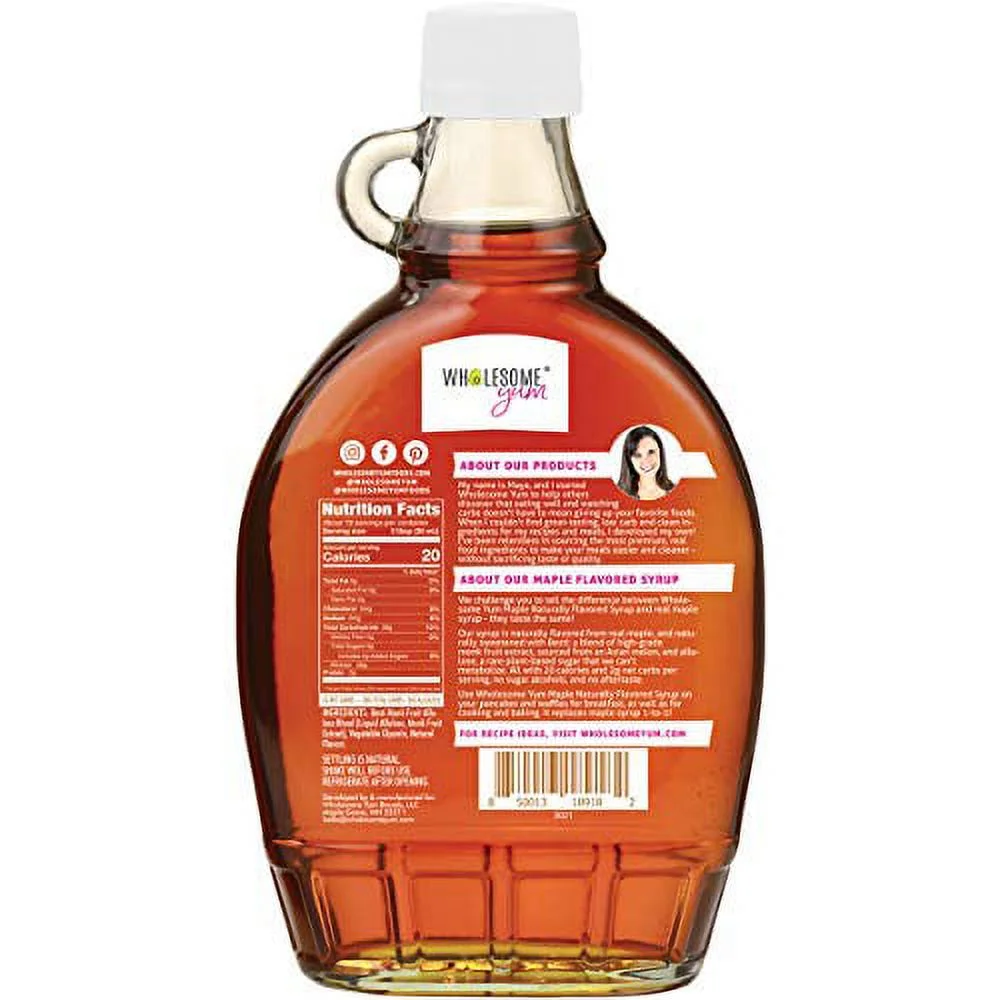Wholesome Yum Zero Sugar Maple Syrup - Sugar Free Pancake Syrup with Monk Fruit & Allulose, 12 fl oz