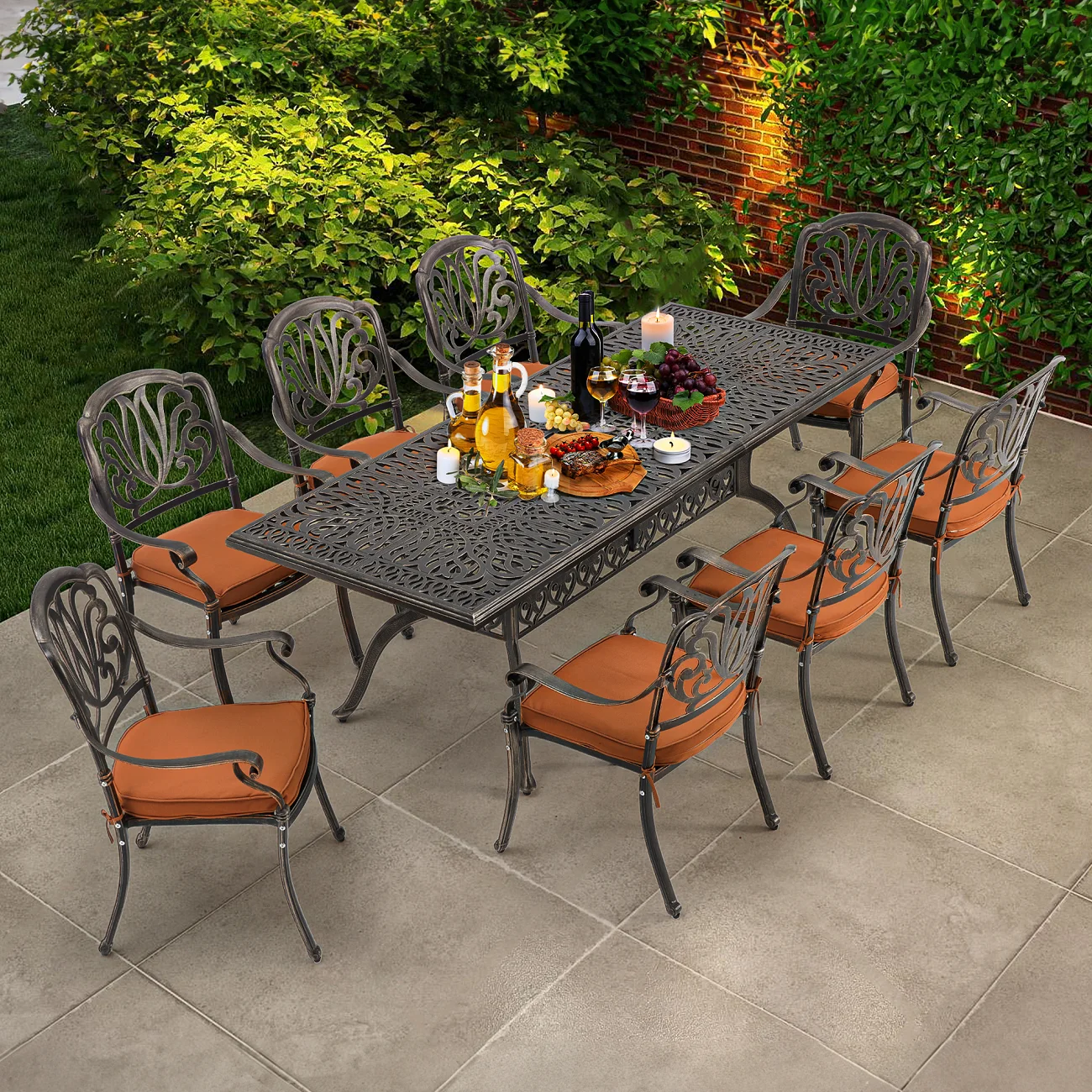 Richryce 9 Pieces Outdoor Dining Set with 1 Table and 8 Dining Chairs, All-Weather Aluminum Patio Table and Chairs, Patio Dining Sets for Patio, Backyard, Garden and Poolside