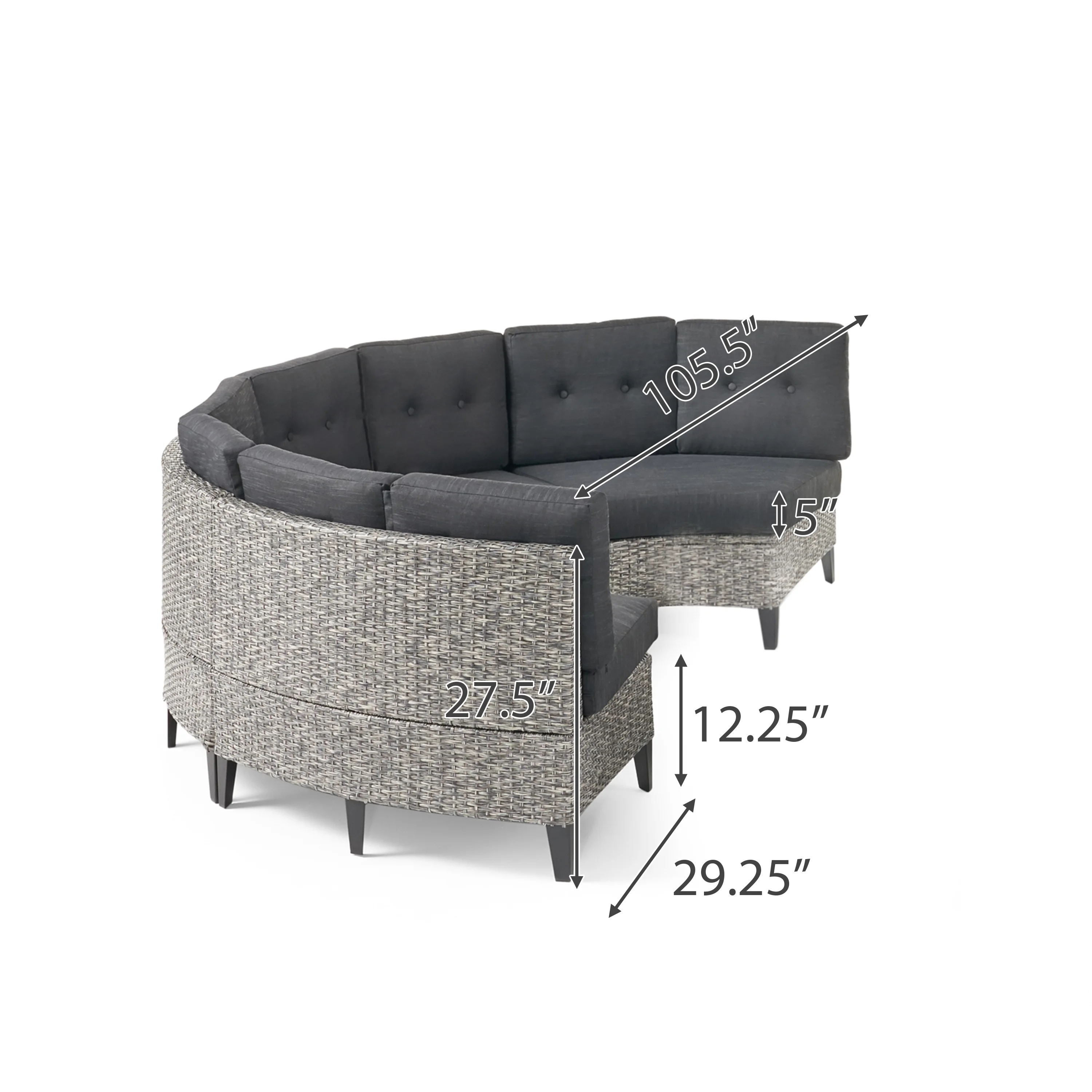 GDF Studio Manantial Manantial Outdoor Wicker 4 Seater Round Sofa Set with Cushions