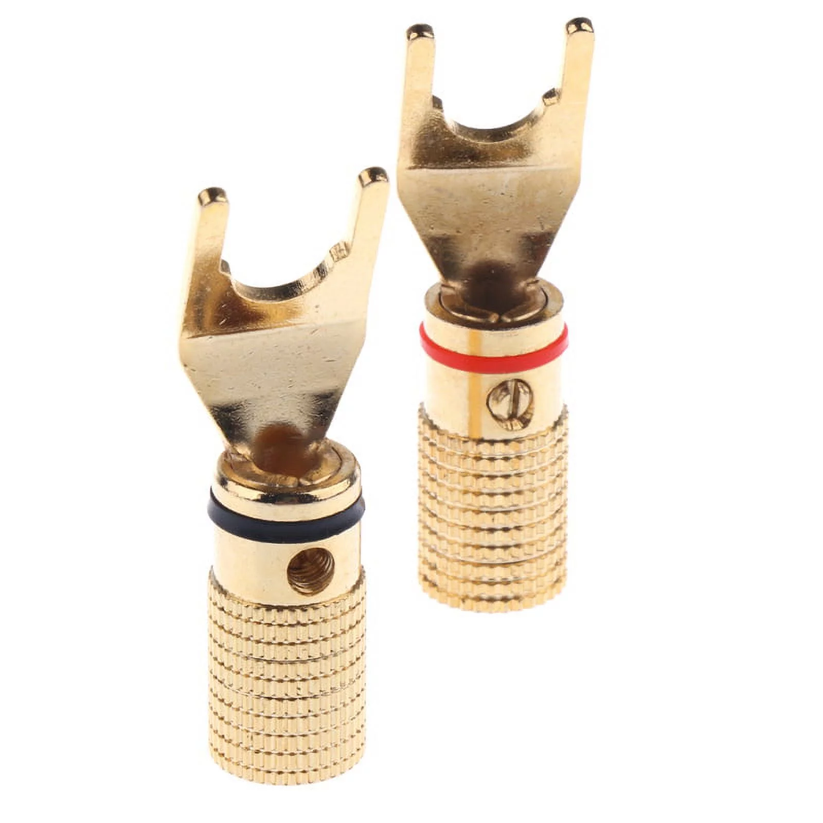 2x Speaker Banana Spade Plug Screw Y Type Brass Gold Plated Connector